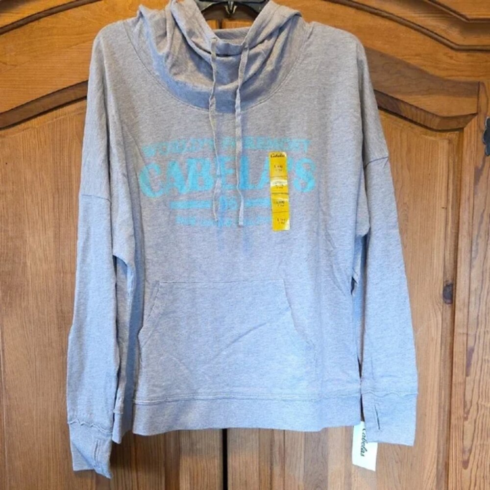 Cabela's Women's Logo Lightweight Pullover Hoodie Light Gray Size Large NWT $40
